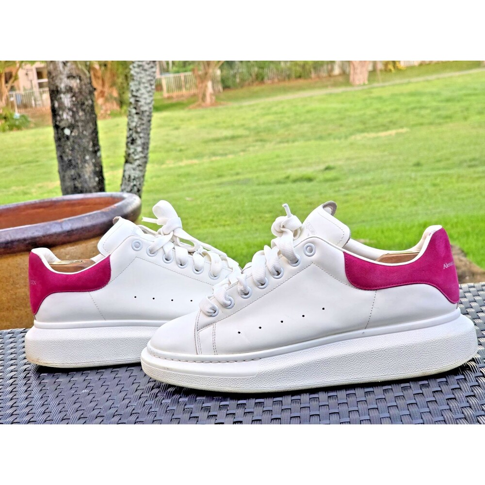 Alexander McQueen Oversized Sneakers White Fuchsia Suede Heel Mens EU 44